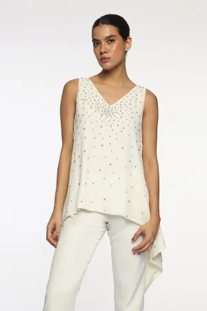 White Crystal Embellished Top