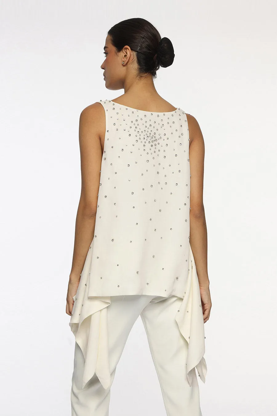 White Crystal Embellished Top