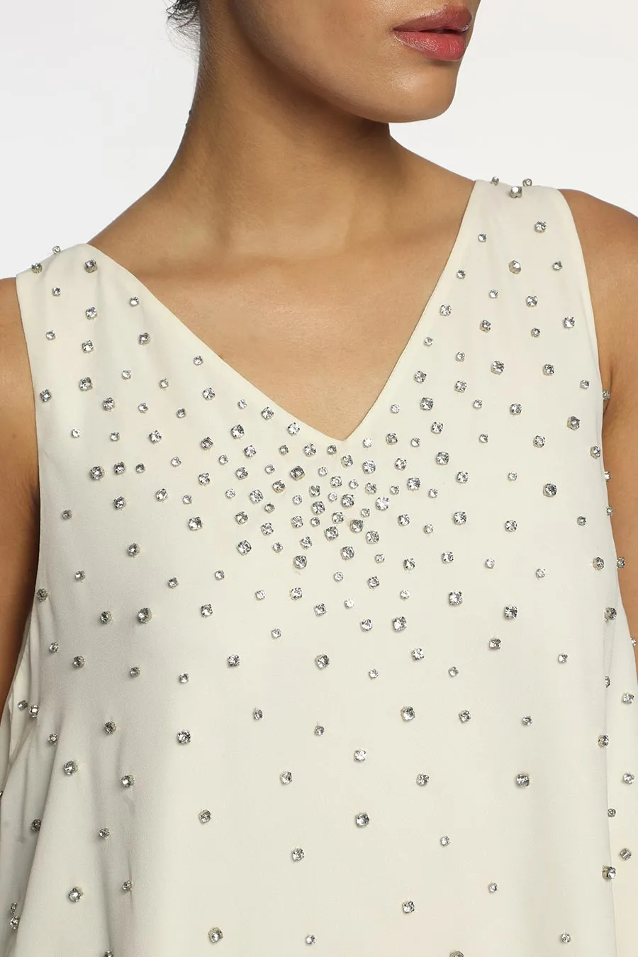 White Crystal Embellished Top