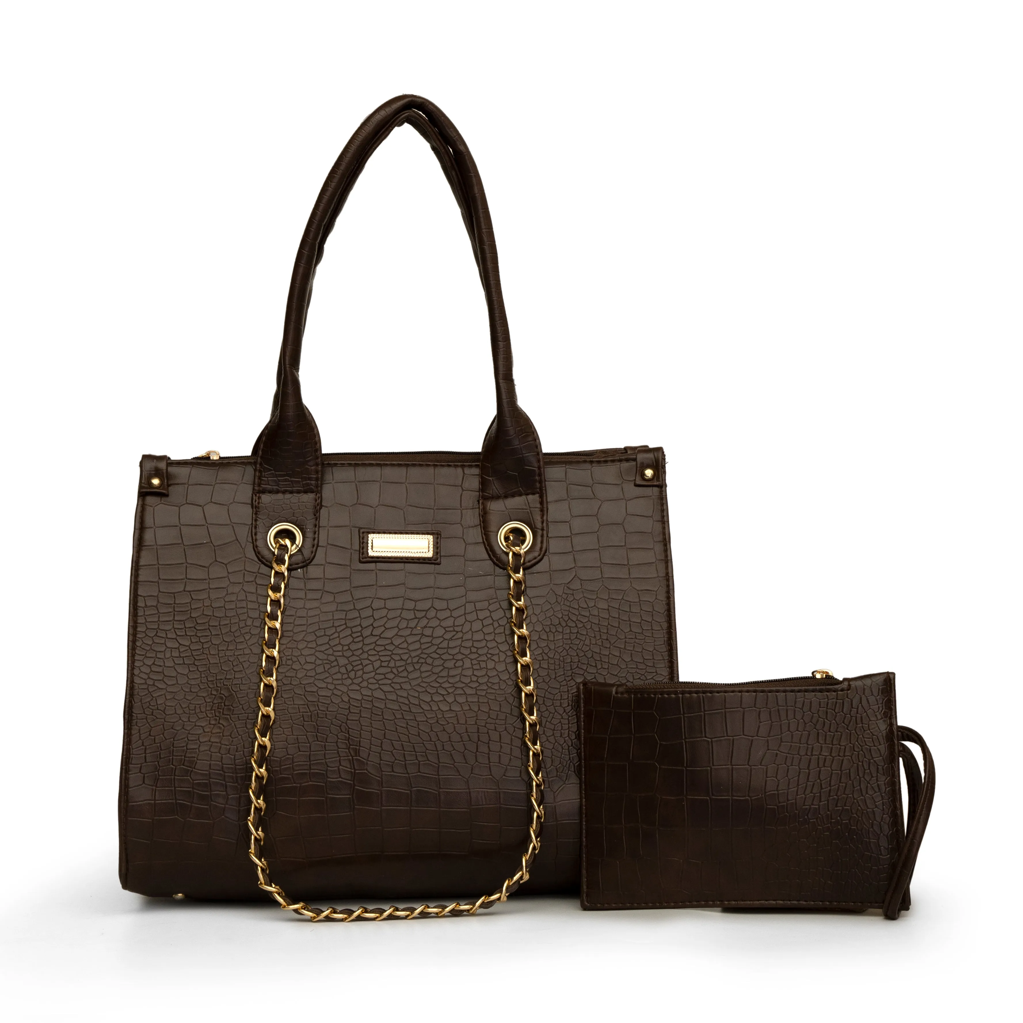 Women coffee brown textured office twin bag