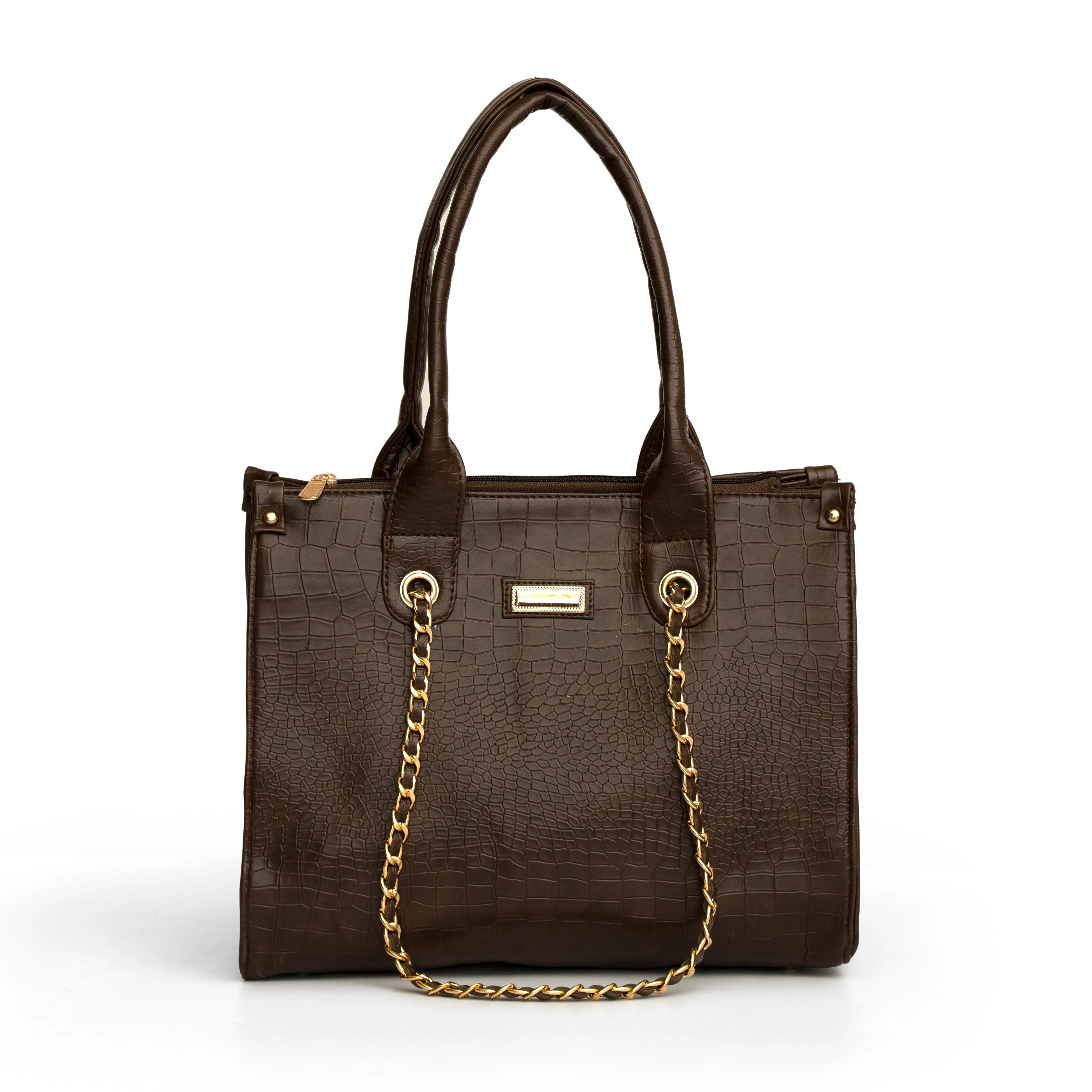 Women coffee brown textured office twin bag