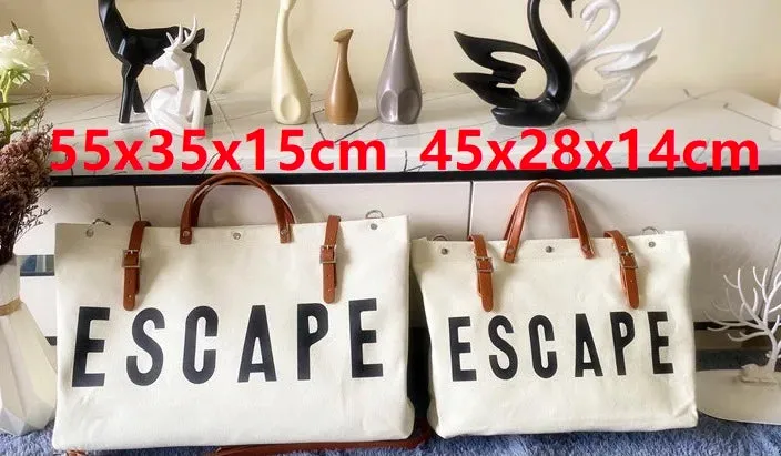 Women ESCAPE Canvas Travel Bags Large Capacity Stylish Travel Luggage Traveling Duffel Bag Letter Printing Weekend Duffel Handbags