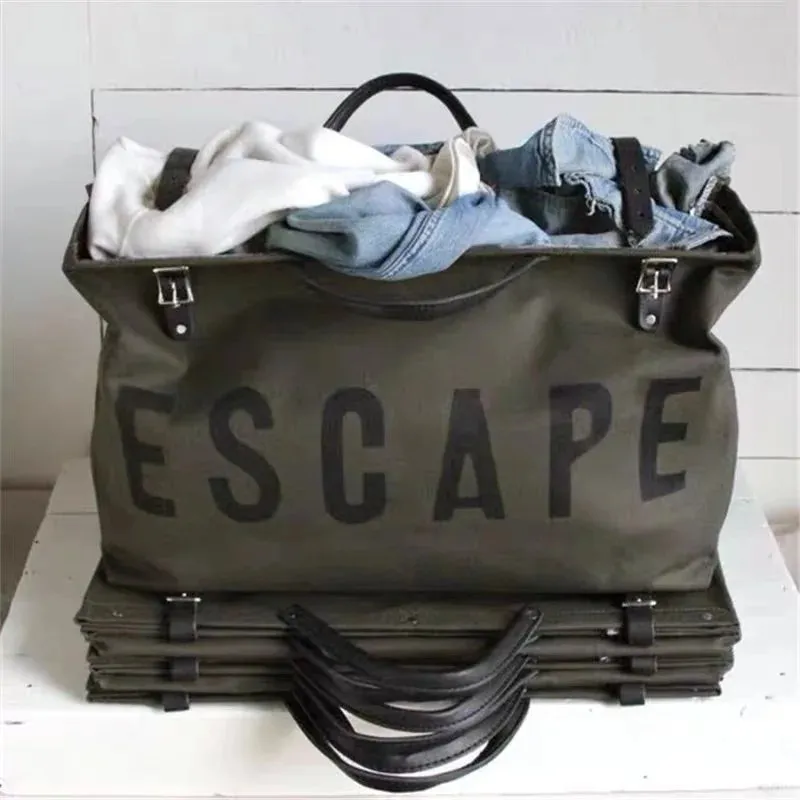 Women ESCAPE Canvas Travel Bags Large Capacity Stylish Travel Luggage Traveling Duffel Bag Letter Printing Weekend Duffel Handbags