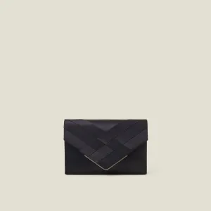 Woven Satin Envelope Clutch Bag-Black