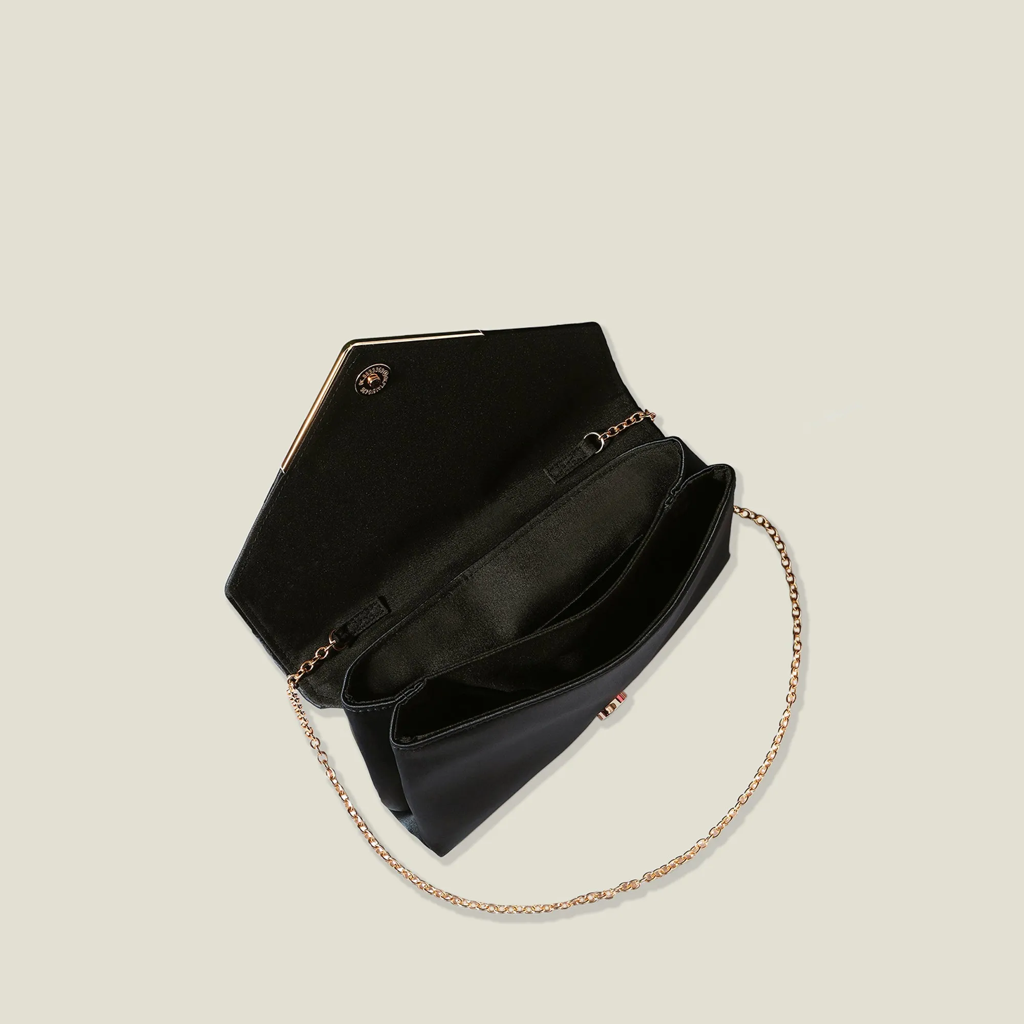 Woven Satin Envelope Clutch Bag-Black