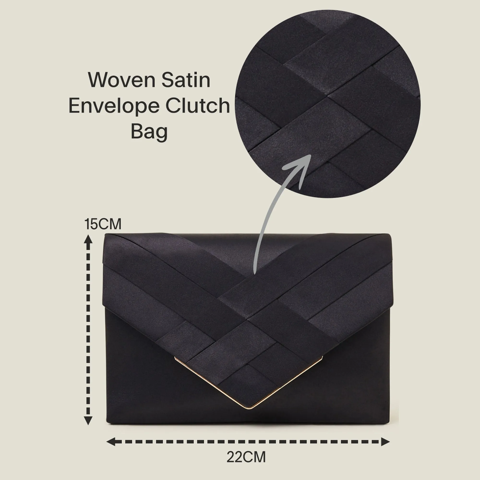 Woven Satin Envelope Clutch Bag-Black